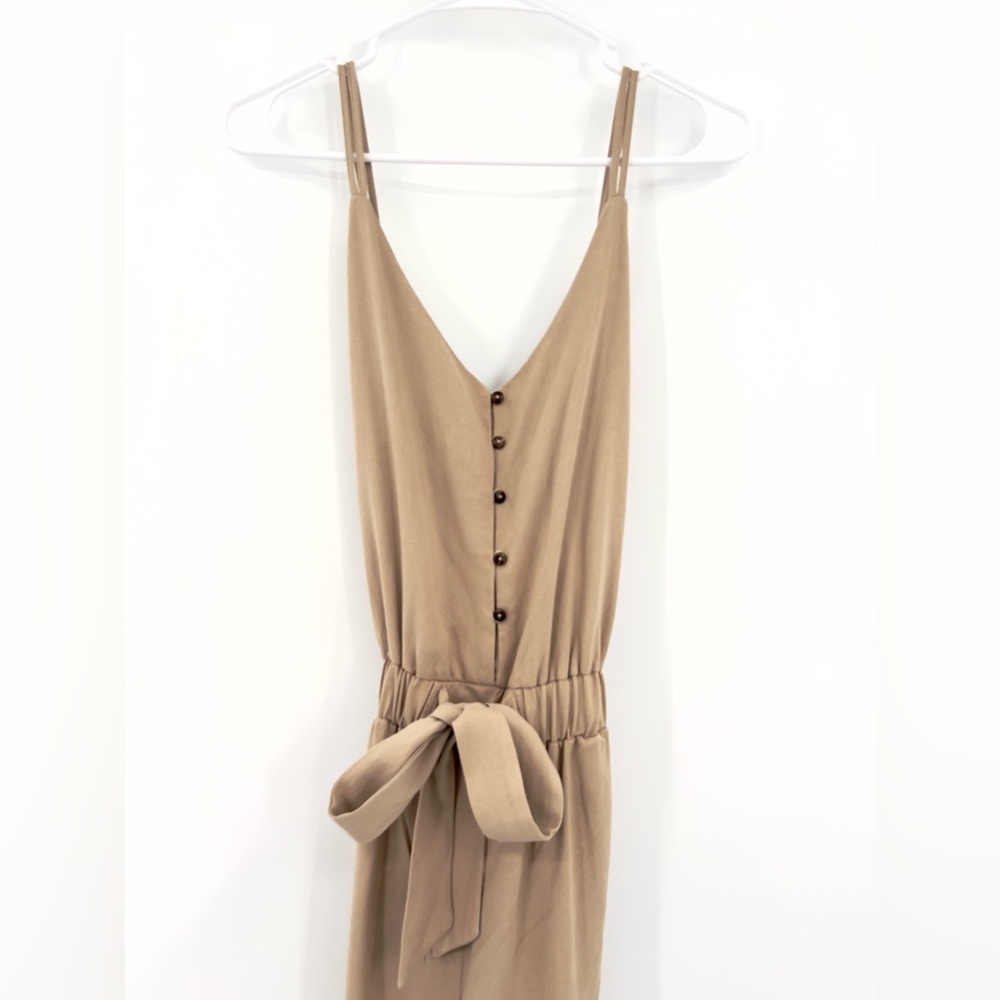 Easel Tan Jumpsuit with Tie-Waist and Relaxed Fit - Picture 4 of 10